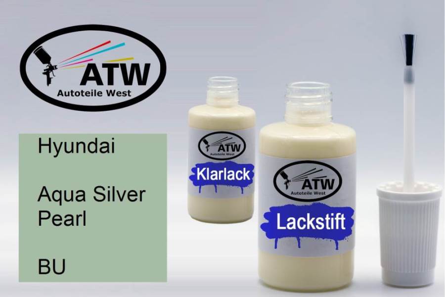 Hyundai, Aqua Silver Pearl, BU: 20ml Lackstift + 20ml Klarlack - Set, von ATW Autoteile West.